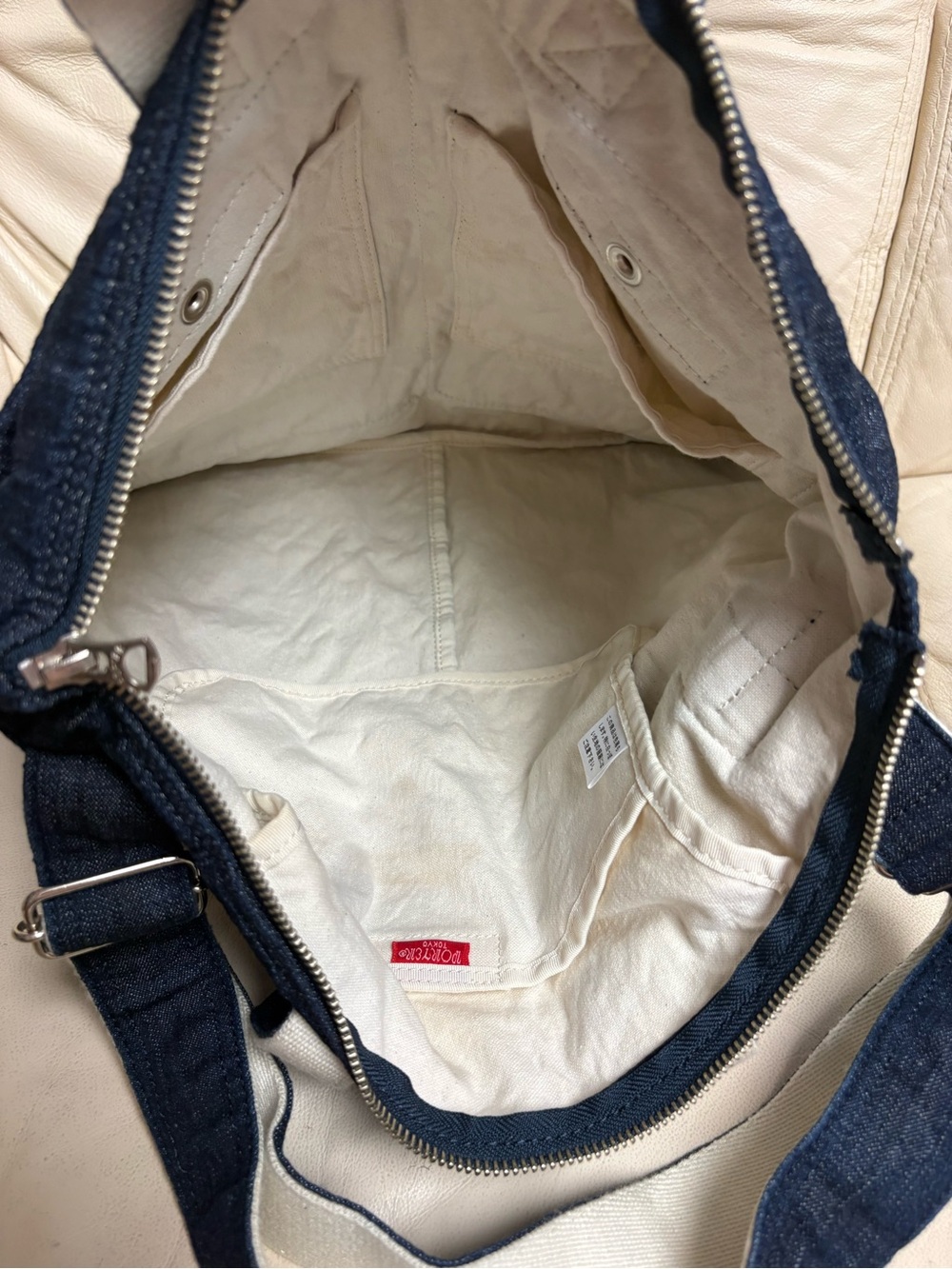 PORTER YOSHIDA Blue Denim Jeans 2 Way Helmet Tote Bag Japan Pockets - Picture 7 of 14